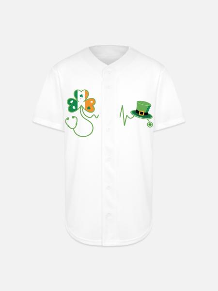 Stethoscope Shamrock Heartbeat - Full Button Jersey - white