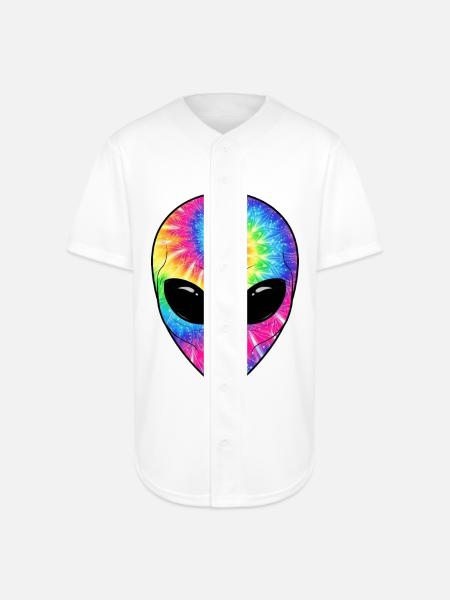 Psychedelic Alien TieDye Face - Full Button Jersey - white