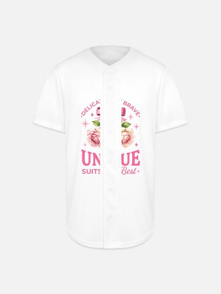 Unique Rose Bloom Ribbon - Full Button Jersey - white