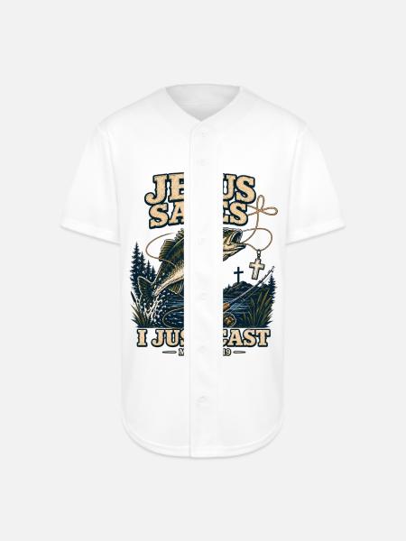 Jesus Saves I Just Cast Christian Fishing - Full Button Jersey - white