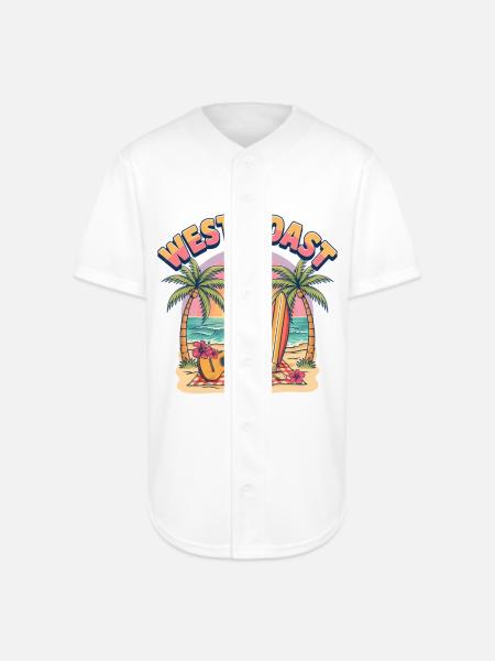 West-Coast-Surf-Vibe-Retro-California-Beach-Sun - Full Button Jersey - white