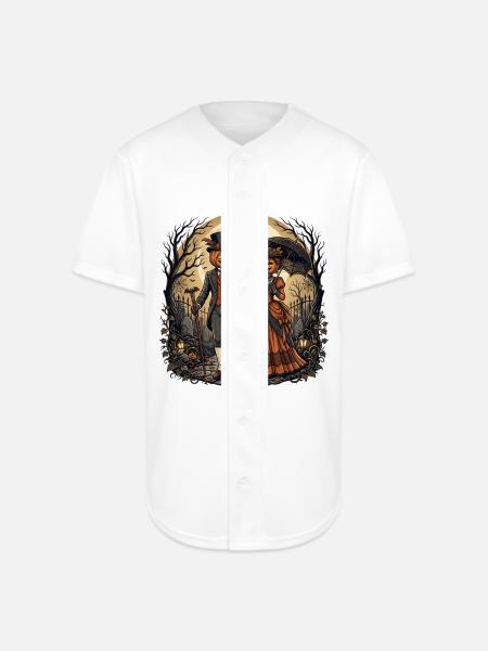 Moonlit Pumpkin Couple - Full Button Jersey - white