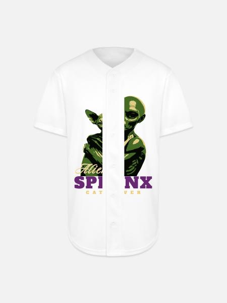Alien Sphynx Cat - Full Button Jersey - white