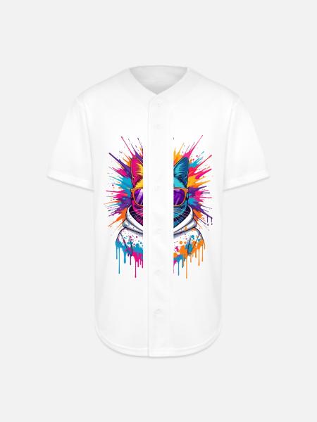 Neon Splash Cat Hoodie - Full Button Jersey - white