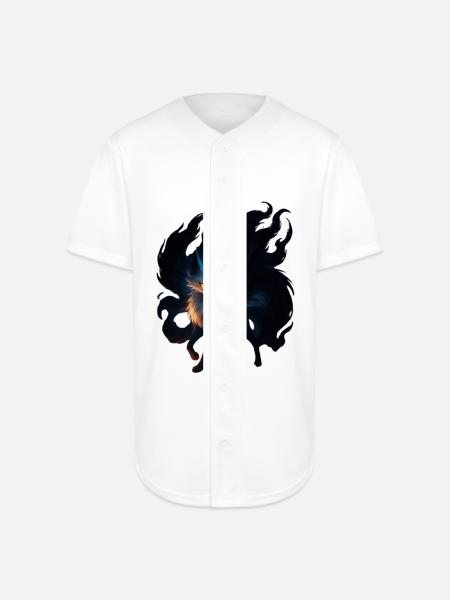 Mystic Night Wolf Illustration - Full Button Jersey - white
