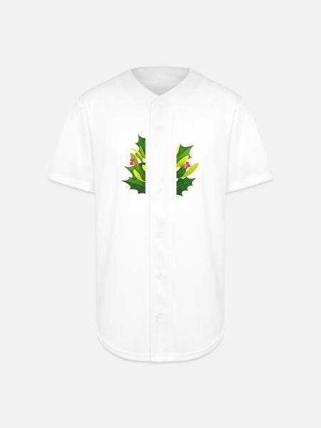 Festive Holly Botanical Design - Full Button Jersey - white