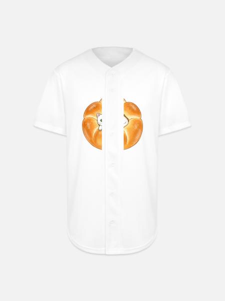 Whimsical Cat in Bread Illustration - Full Button Jersey - white