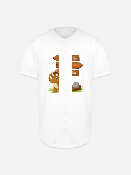 Cute Dinosaur with Playful Signpost - Full Button Jersey - white