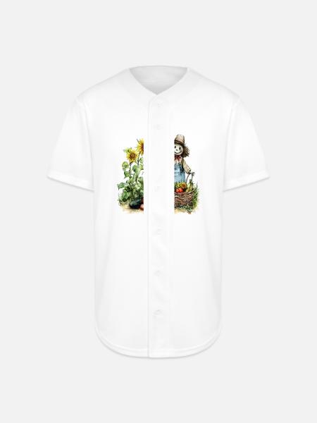 Harvest Sunflower Scarecrow - Full Button Jersey - white