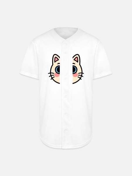 Kawaii Cat Face - Full Button Jersey - white
