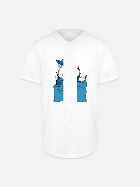 Grumpy Blue Pajama Cat - Full Button Jersey - white