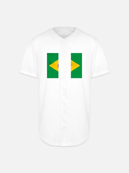 Brazil Flag Rustic Emblem - Full Button Jersey - white