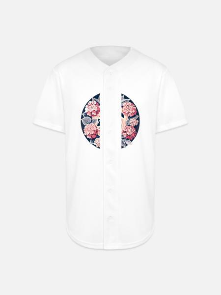 Hydrangea Circle Skunk Motif - Full Button Jersey - white
