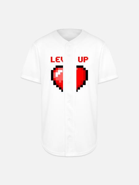 Level Up Pixel Heart - Full Button Jersey - white