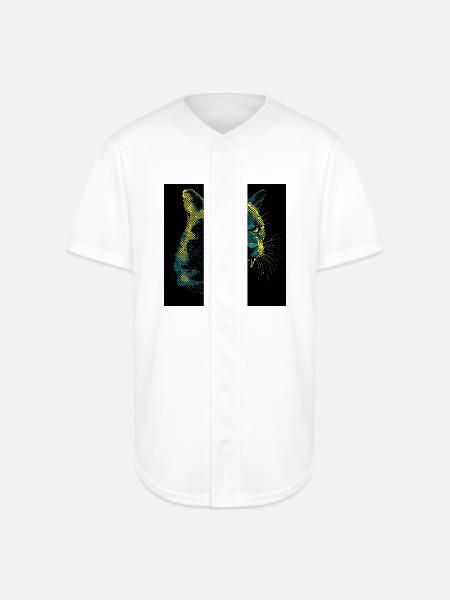 Neon Halftone Cat Roar - Full Button Jersey - white