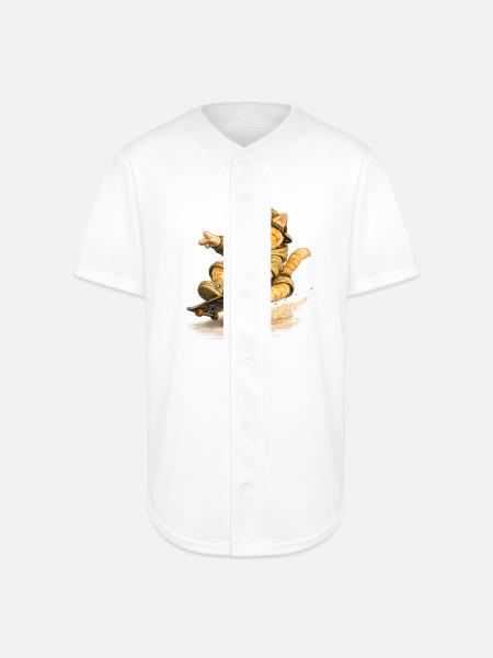 Skate Kitten on Board - Full Button Jersey - white