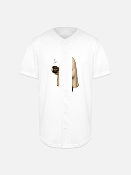 Meh Ghost and Cat Mug - Full Button Jersey - white