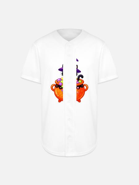 Whiskered Witch in Cauldron - Full Button Jersey - white