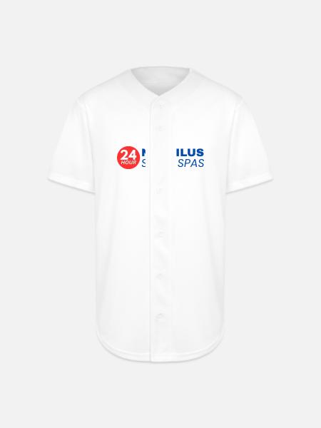 24-Hour Nautilus Super Spas - Vintage 1970s - Full Button Jersey - white