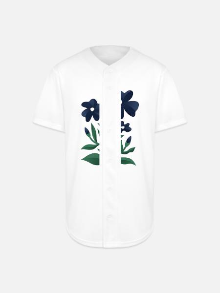 Midnight Blue Bloom Botanical Print - Full Button Jersey - white