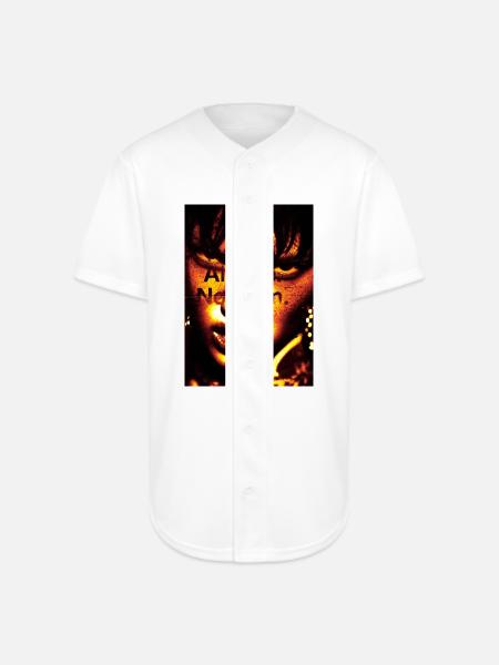 Inferno Portrait: Bold Text Overlay - Full Button Jersey - white