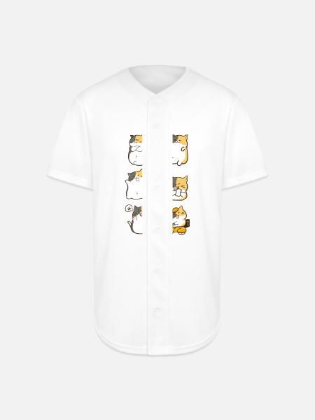 Chubby Calico Cat Expressions - Full Button Jersey - white