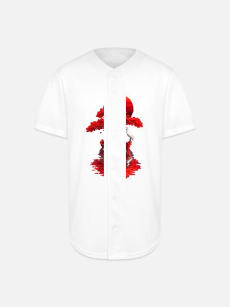 Crimson Bonsai Boat at Sunset - Full Button Jersey - white