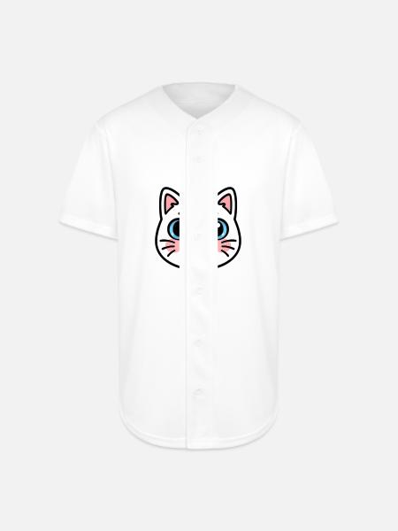 Kawaii Black Cat Face - Full Button Jersey - white