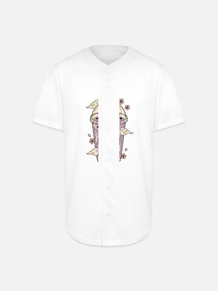 Lavender Boba Cat - Full Button Jersey - white