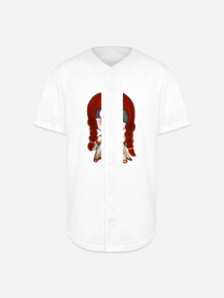 Spooky Retro Doll Design - Full Button Jersey - white
