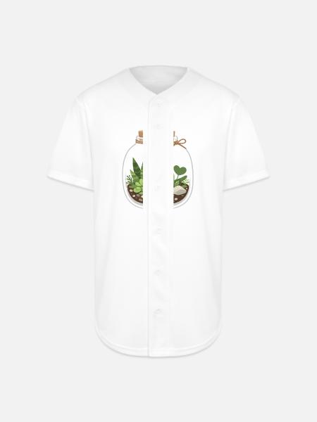 Glass Terrarium Garden Scene - Full Button Jersey - white