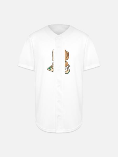 Retro Pixel Smile Computer - Full Button Jersey - white