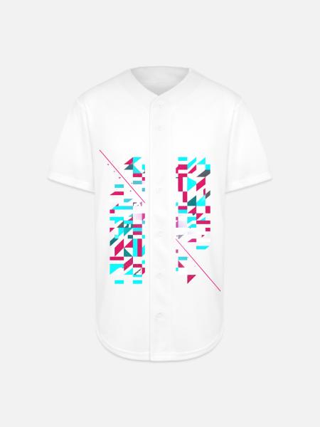 Neon Glitch Geomosaic - Full Button Jersey - white