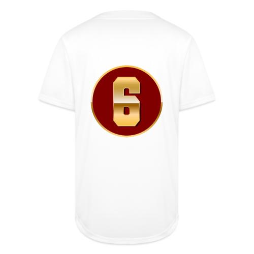 Number 6 in Gold Varsity Font - Full Button Jersey