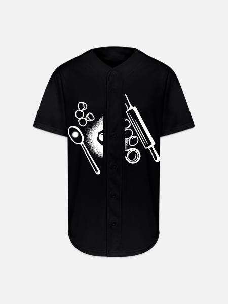 Baking Ingredients Drawing - Full Button Jersey - black