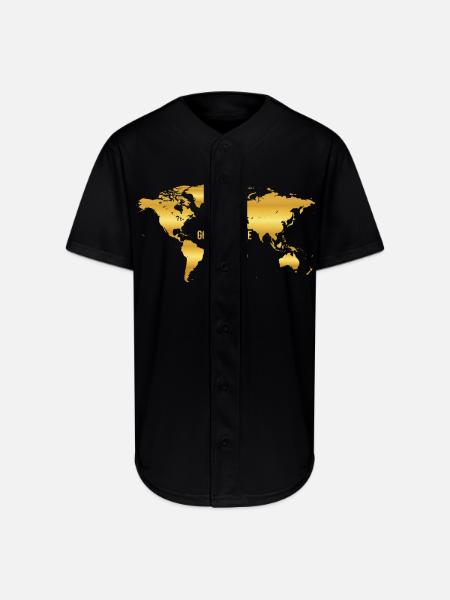 Golden Peace World Map - Full Button Jersey - black