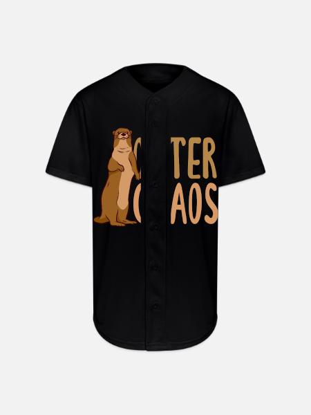 Pun Sea Otter Cartoon - Full Button Jersey - black