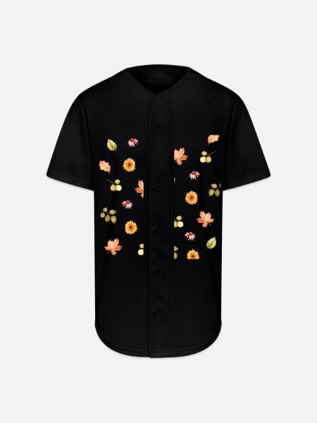 Autumn Meadow Floral Scatter - Full Button Jersey - black