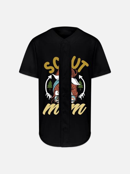 Messy Bun Scout Mom Scouting Mother - Full Button Jersey - black