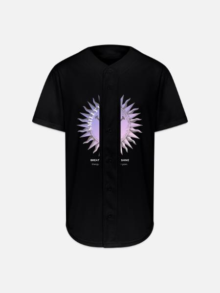SmileyWorld Smiling Sun In Purple - Full Button Jersey - black