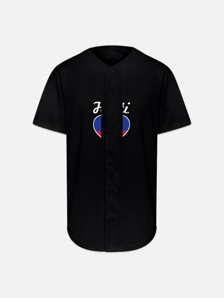 Haiti Flag Heart - Full Button Jersey - black