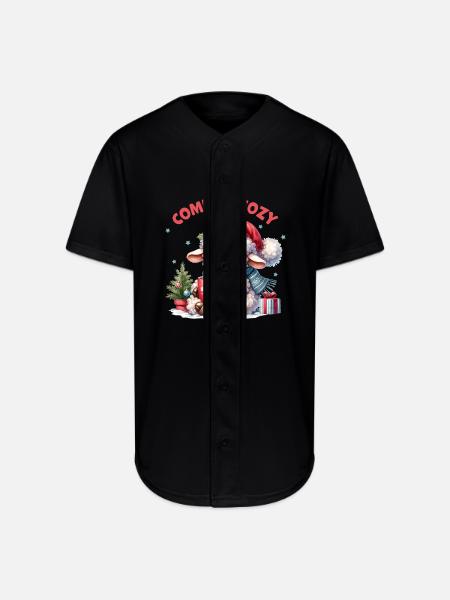 Comfy Cozy, Cute Christmas - Full Button Jersey - black