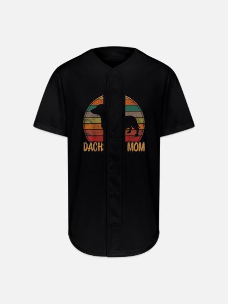 Dachshund Mom Retro Rainbow - Full Button Jersey - black
