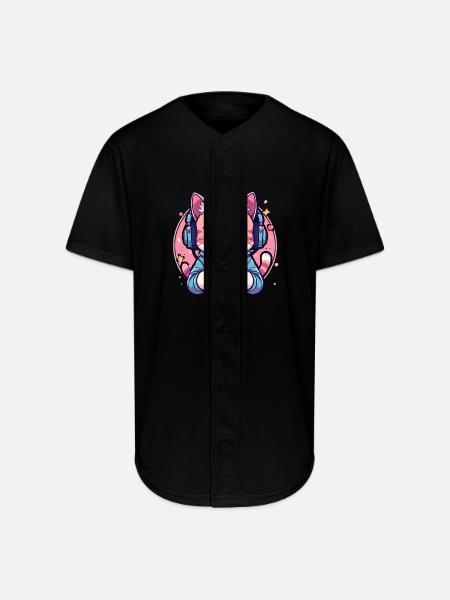 Pixel Purring Gamer Kitty - Full Button Jersey - black