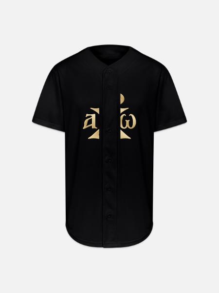 Chi Rho Christogram Gold - Full Button Jersey - black