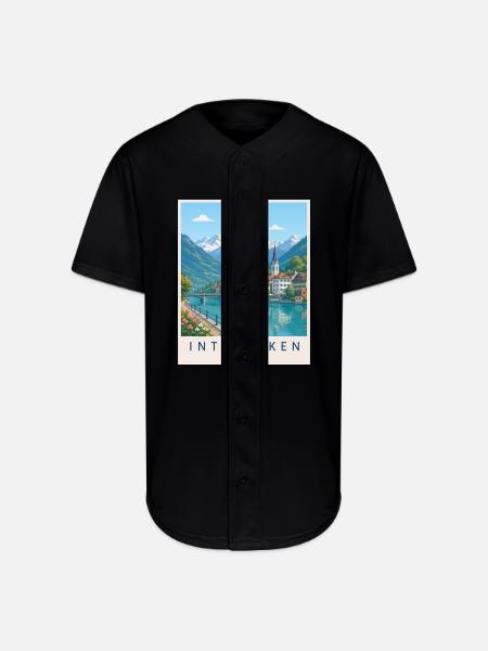 Interlaken Alpine Lakescape - Full Button Jersey - black