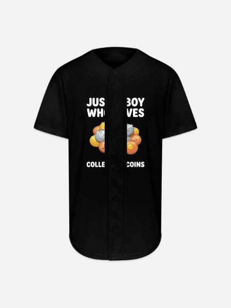 Coin-Loving Boy Collecting Coins - Full Button Jersey - black