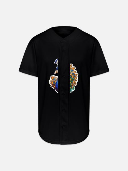 Peacock Bird - Full Button Jersey - black