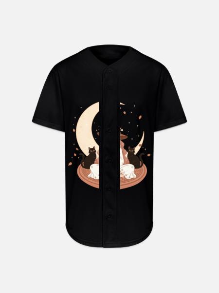 Enchanted Autumn Witch & Moonlight - Full Button Jersey - black