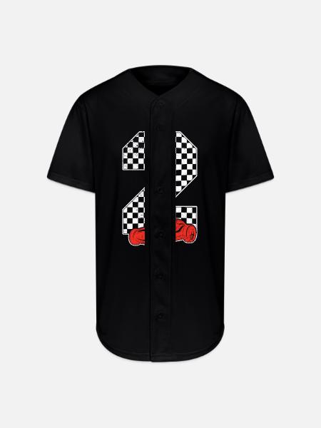 Checkerboard 2 Racecar Grid - Full Button Jersey - black